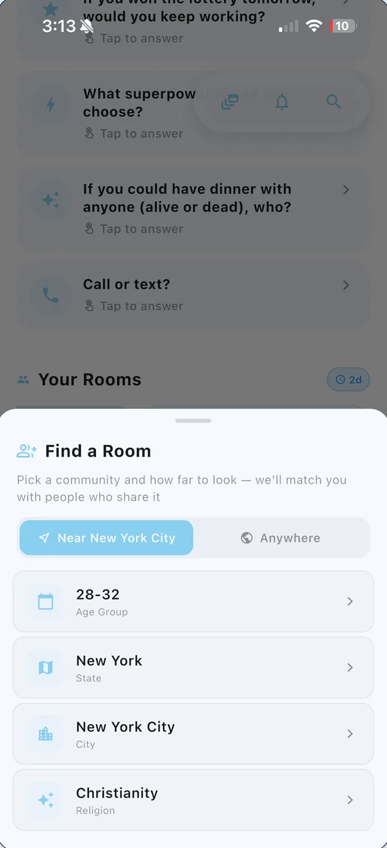 Find a Room sheet listing nearby communities